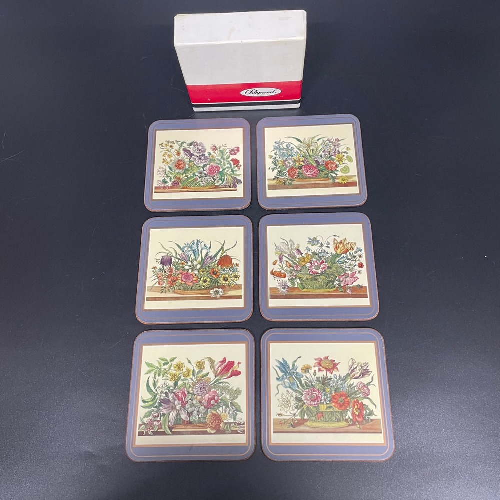 Pimpernel Coasters Set of 6 Floral Array Vintage Cork Backed Grandma Cottagecore